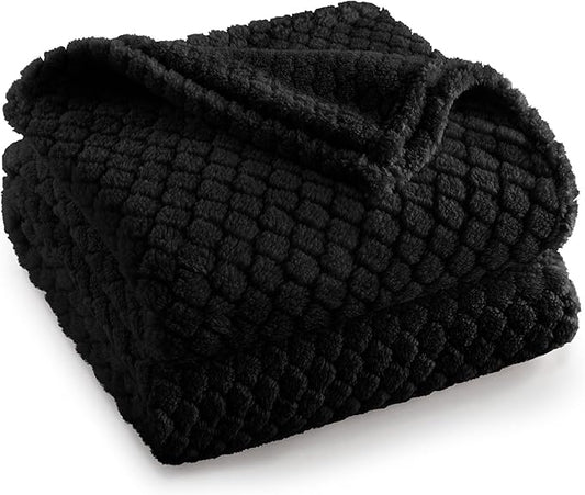 Exclusivo Mezcla Fleece Throw Blanket for Couch and Bed,Extra Soft Warm Decorative Fuzzy Throws for Women,Lightweight Cozy Blankets Size 50x60 Inches, Black