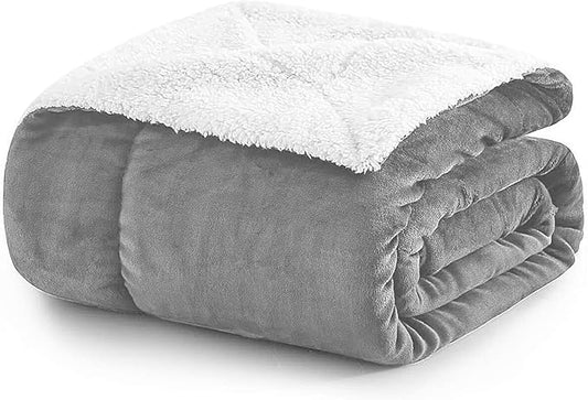 MOONLIGHT20015 Sherpa Fleece Twin Blanket - (Light Grey, 60X80 Inches) Warm and Fluffy Blankets for Winter - Reversible Thick and Cozy Twin Size Blankets for Bed, Camping and Travel