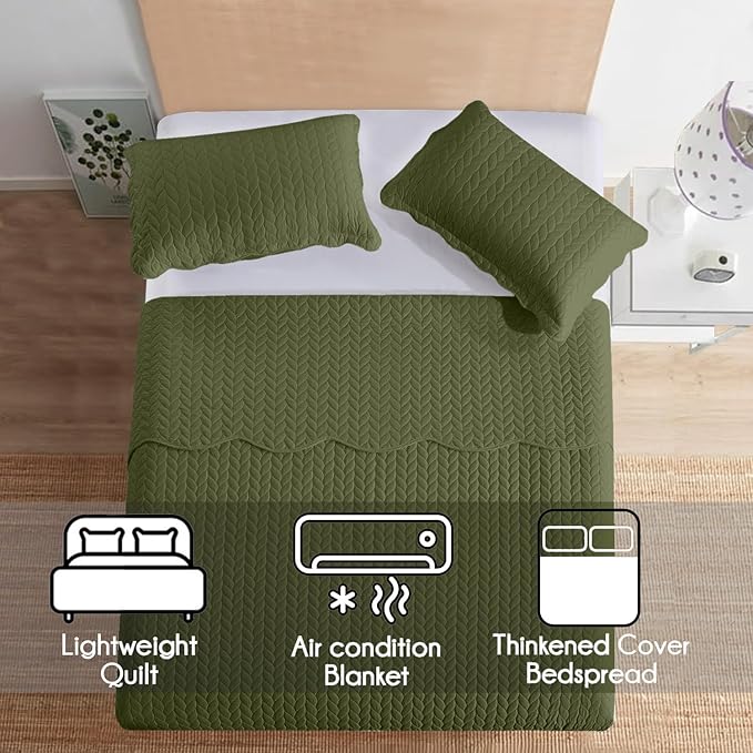 IR Imperial Rooms Queen Quilt Bedding Set (90" x 96") - Bulk Pack of 10 Wholesale for Hotels, Guest Bedroom & Airbnbs - Lightweight Microfiber Reversible Embossed Quilts Bedspreads (Olive Green)