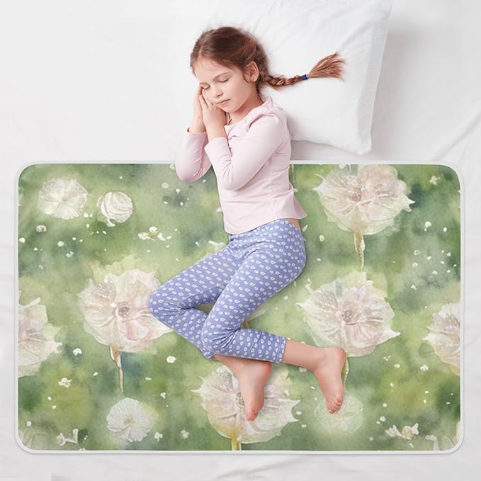 Waterproof Bed Pad Reusable Changing Pad Toddler Mattress Protector Large Pee Pad Baby Diaper Pad Soft Washable Liner Green White Flower
