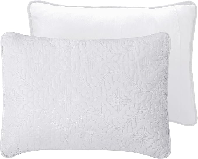 Easy-Going King Size Reversible Quilt Set with 1 Quilt and 2 Pillow Shams, Soft Bed Quilt Cover, Water Resistant Lightweight Microfiber Bedspread, Stain Resistant, Olive Leaf-White/White