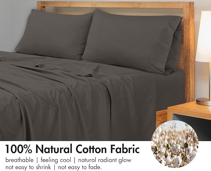 Royale Linens 300 Thread Count 100% Long Staple Combed Cotton Flat Sheet - Super Soft - Top Sheets - Queen Flat Sheet Sold Separately - Breathable, Cool & Crisp Percale Sheets Only (Queen, Grey)