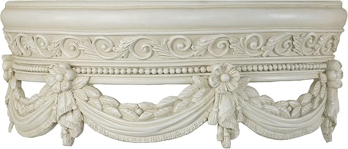 Touch of Class Antique Ivory Swag and Bow Wall Teester Bed Crown | Ornate Canopy | Acanthus Leaves, Scrollwork, Floral, Beaded | Removable Rod for Drapes, Sheers | Elegant Traditional Classical