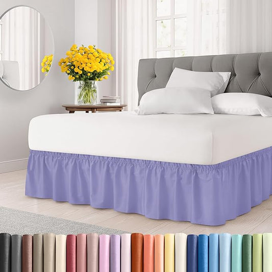 Wrap Around Dust Ruffle Bed Skirt - Lavender - Twin/Twin XL Size Beds with 18 Inch Drop - Easy Fit Elastic Strap - Adjustable Pleated Bedskirt w/Brushed Fabric Wrinkle Free - Women, Men, Kids & Teens