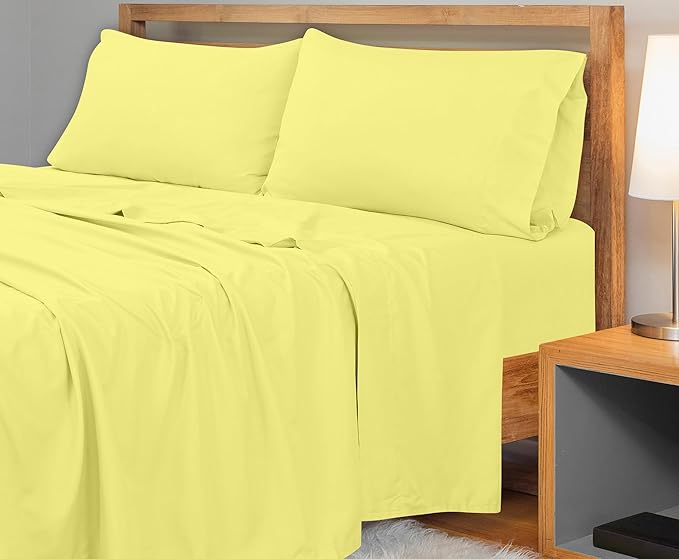 Royale Linens 300 Thread Count 100% Long Staple Combed Cotton Flat Sheet - Super Soft - Top Sheets - Queen Flat Sheet Sold Separately - Breathable, Cool & Crisp Percale Sheets Only (Queen, Yellow)