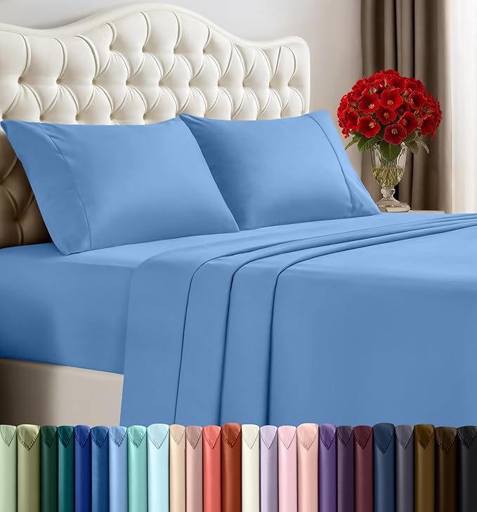 Utopia Bedding Queen Size Sheet Set – 4 Piece Bed Sheets, Soft and Breathable Microfiber, Includes 1 Fitted Sheet, 1 Flat Sheet and 2 Pillowcases – Oeko-Tex - (Dutch Blue)