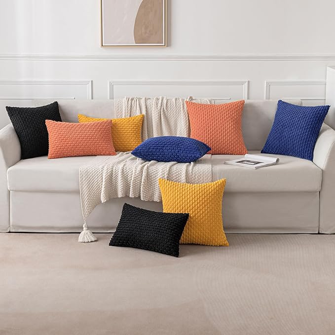 MIULEE Pack of 2 Decorative Lumbar Throw Pillow Covers 12x20 Inch Soft Boho Striped Textured Corduroy Pillow Covers Modern Farmhouse Home Decor for Couch Bed Sofa Living Room Coral Red