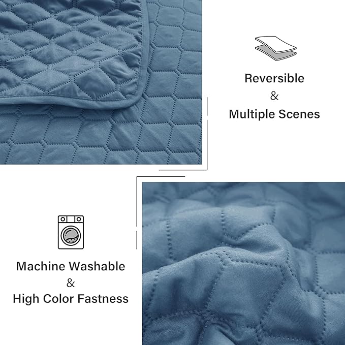 Exclusivo Mezcla Reversible Twin Quilt Bedding Set with Pillow Sham, Lightweight Quilts Twin Size, Soft Bedspreads Bed Coverlets for All Seasons - (Grayish Blue, 68"x88")