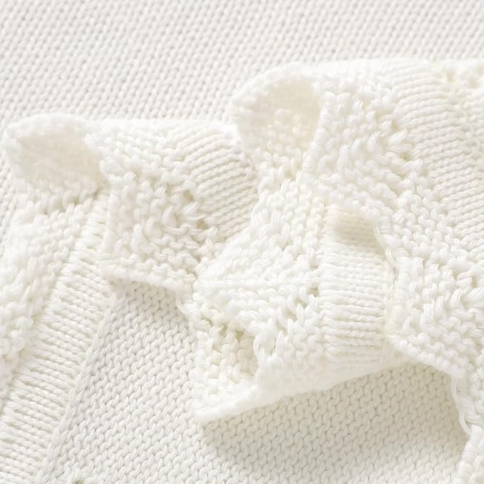 mimixiong Cotton Baby Blanket Knitted Crochet Receiving Crib Nursery Swaddling Blankets for Newborn Baby Boy Girl Off White 30x40 Inch