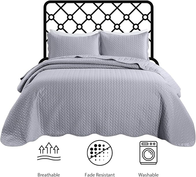 MOONLIGHT20015 8 Pack Quilt King Size Bedding (106" x 96") - Bulk Wholesale for Hotels, Guest Bedroom & Airbnbs - Lightweight Microfiber Reversible Embossed Quilts Bedspread (Silver)