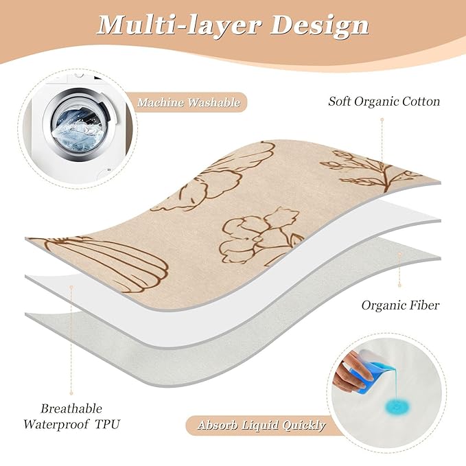 Waterproof Bed Pad Reusable Changing Pad Toddler Mattress Protector Large Pee Pad Baby Diaper Pad Soft Washable Liner Brown Thanksgiving Pumpkin Food