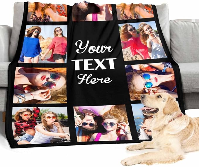 Custom Blanket with Picture, 10 Photos Costume Blanket Personalized Photo Blanket Best Friend Pictures Blankets for Besties,BFF, Female, Teen Girls, 8 Sizes