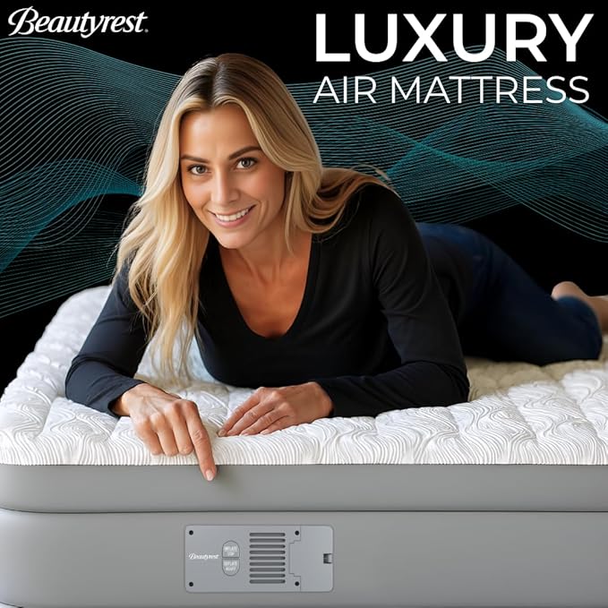 Beautyrest Luxaire, Twin Size Luxury Air Mattress, 20 Inch Height with Cool Vent Top, Smart Auto Shut-Off Pump, Puncture Resistant Ever Firm Fabric with Edge Support
