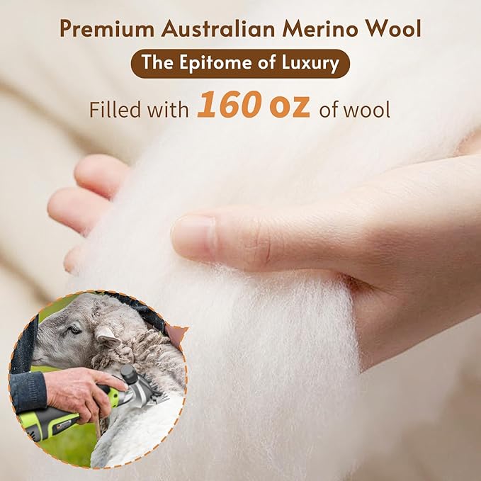 Luxury Wool Mattress Topper, Fluffy Mattress Pad with 100% Organic Cotton Cover(60"x81")