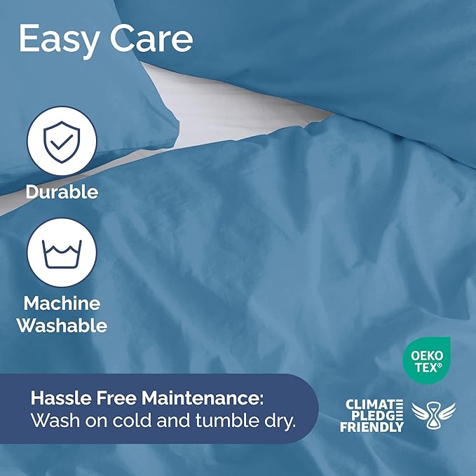 Duvet Cover Queen Size - Extra Soft Queen Size Duvet Cover - Lightweight & Breathable - Easy Care & Fade Free with Zipper Closures & Ties - 90" x 90" Inches - (Denim Blue) Comforter Not Included