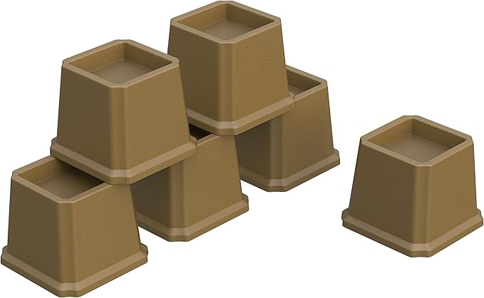 Bed Risers 3 Inch Heavy Duty Bed Elevators, Set of 6 Lifts Up 3000 lbs Furniture Risers for Bed Frame ans Sofa, Brown