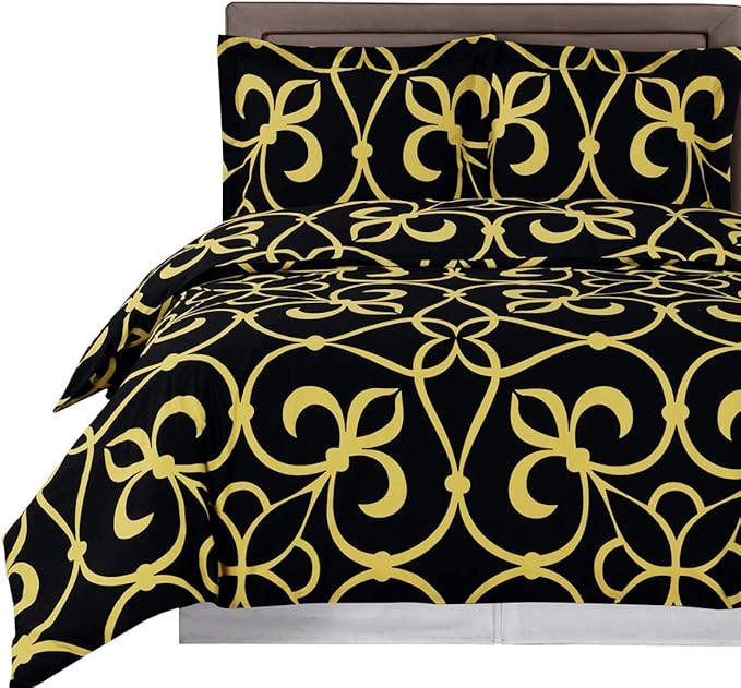 Royal Hotel Bedding Black and Gold Victoria 4 Piece Full/Queen Comforter Set 100% Cotton 300 Thread Count