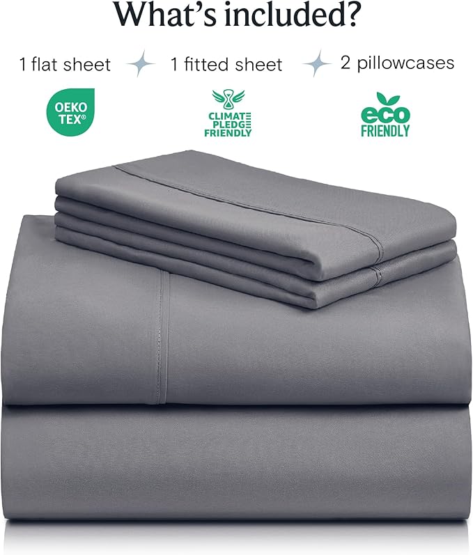 LuxClub 4 PC Queen Sheet Set, Queen Size, Deep Pockets 18" Wrinkle Free Cooling Bed Sheets Machine Washable Hotel Bedding Silky Soft - Light Grey Queen