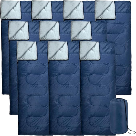 Bulk 10 Pack Envelope Sleeping Bags, 4 Seasons Warm or Cold Lightweight Indoor Outdoor Sleeping Bags for Adults, Backpacking, Camping