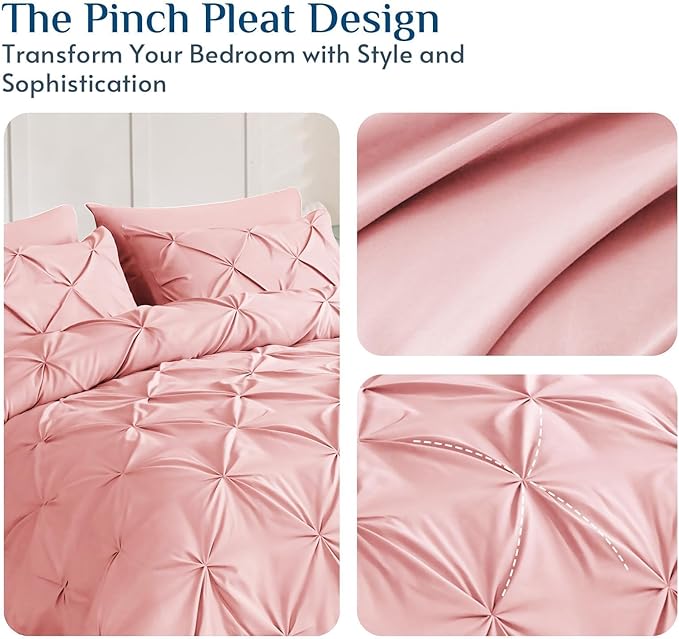 JOLLYVOGUE Twin Comforter Set 5 Pieces - Bed in a Bag Twin for All Season, Pintuck Bedding Comforter Sets with Comforter, Flat Sheet, Fitted Sheet and Pillowcases & Shams, Pink