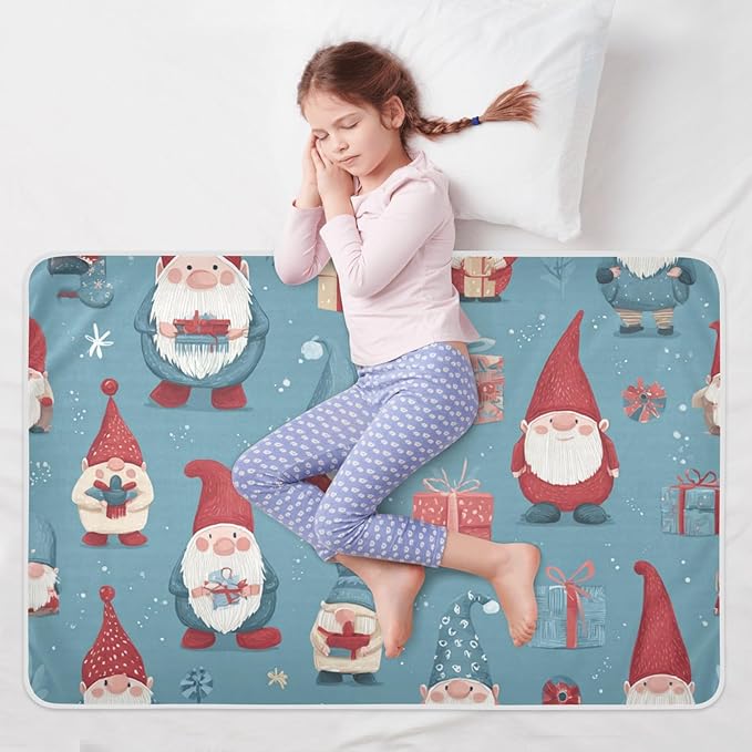Waterproof Bed Pad Reusable Changing Pad Toddler Mattress Protector Large Pee Pad Baby Diaper Pad Soft Washable Liner Christmas Gnome and Boxes Blue