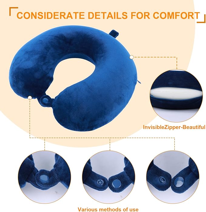Travel Pillow,100% Pure Memory Foam U Shaped Neck Pillow,Super Lightweight Portable Headrest Great for Airplane, Car,Home,Office,Sleeping Rest (Blue)