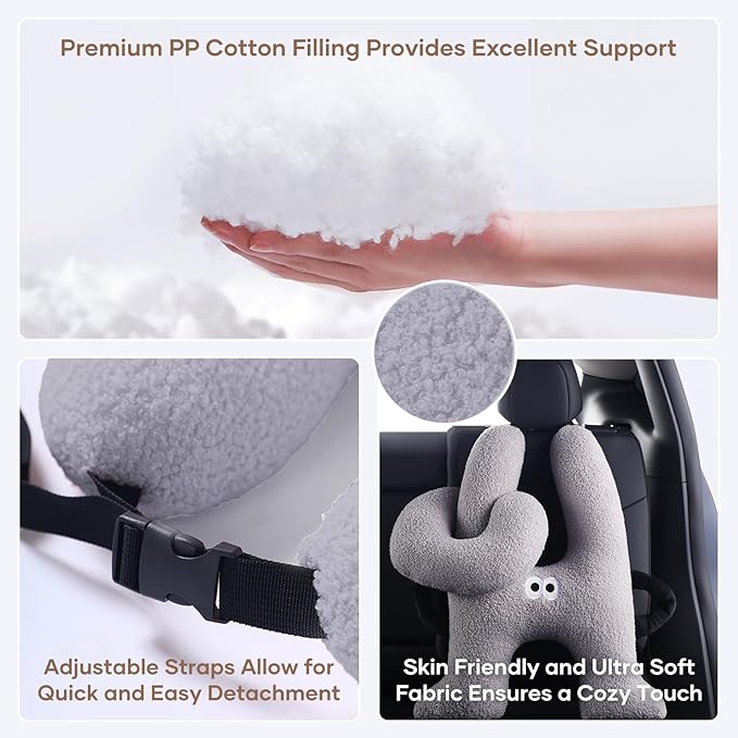 Car Pillow for Kids,H-Shaped Adjustable Travel Neck Pillow for Sleeping,Soft Plush Support for Head & Neck, Long Road Trip Essentials for Boys Girls(Grey)
