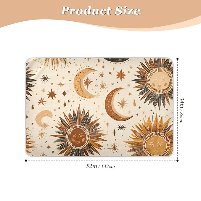 Waterproof Bed Pad Reusable Changing Pad Toddler Mattress Protector Large Pee Pad Baby Diaper Pad Soft Washable Liner Brown Boho Sun Moon