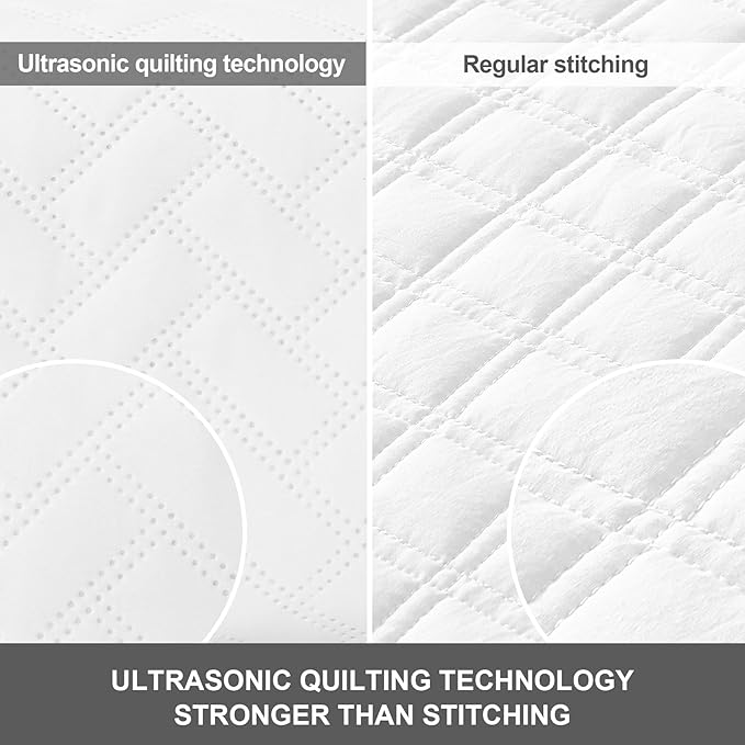 Hansleep White Quilt King Size - Chevron Pattern Ultrasonic All Season Bedspread King, Soft Lightweight Coverlet Bedding Set, 3 Piece (1 Quilt, 2 Pillow Shams)
