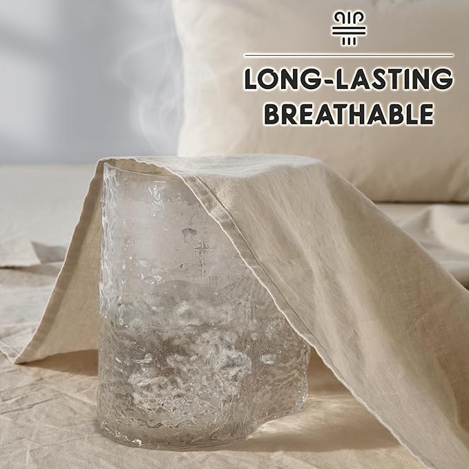 SONORO KATE 100% French Pure Linen Sheets, Breathable and Durable Line Twin Size Sheets, Anti-Tear Line Bed Sheets, Machine Washable, 16 Inch Deep Pocket - 3 Piece (Natural Linen, Twin)