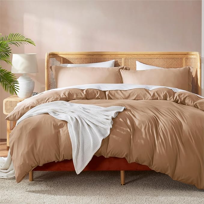 Nestl King Duvet Cover Set with Comforter Insert - Mocha Brown 4 Piece 104x90 Duvet Cover & 2 Pillow Shams with White Quilted Down Alternative Comforter, Ultra Soft, All Season