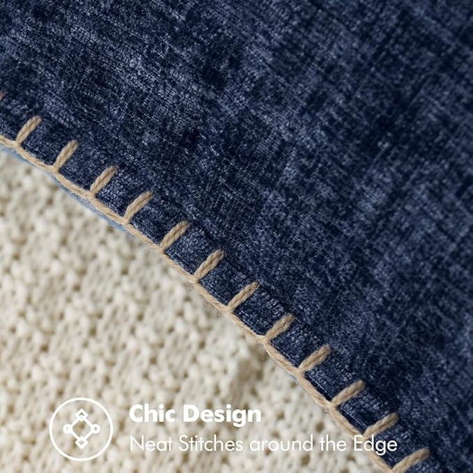 MIULEE Pack of 2 Couch Throw Pillow Covers 24x24 Inch Navy Blue Farmhouse Decorative Pillow Covers with Stitched Edge Soft Chenille Solid Dyed Spring Pillow Covers for Sofa Bed Living Room