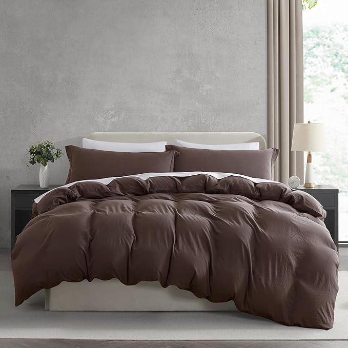 Nestl Chocolate Brown Duvet Cover Full Size - Soft Prewashed Full Size Duvet Cover Set, 3 Piece, with Zipper Closure, 1 Duvet Cover 80x90 inches and 2 Pillow Shams