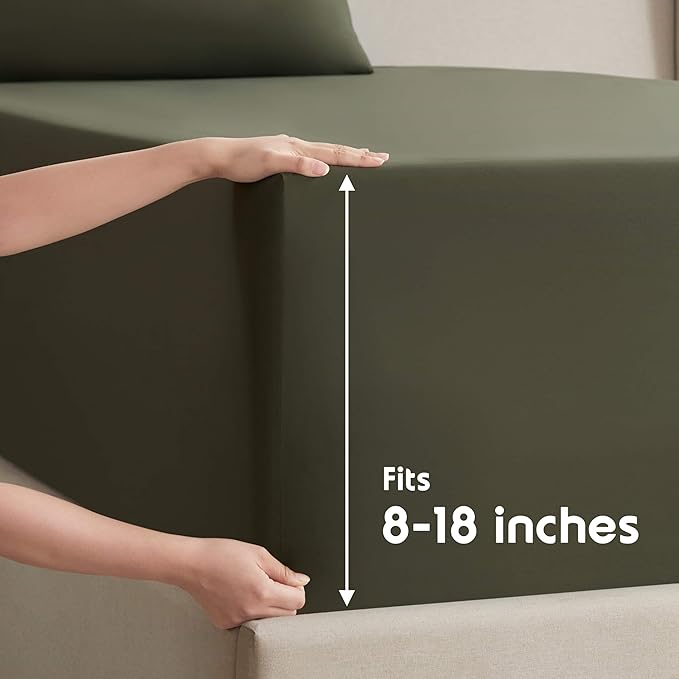 Nestl Short Queen Sheet Set - 1800 Ultra-Soft Microfiber - Double Brushed - Deep Pockets - Easy Fit - 4 Piece Set - Bed Sheets (Short Queen, Olive Green)