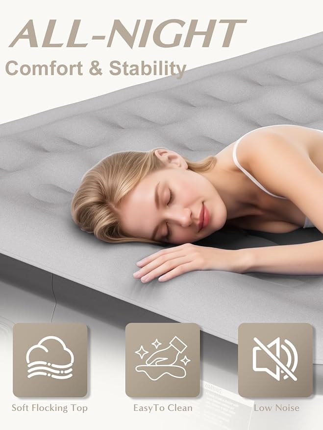 Queen Air Mattress with Built in Pump, 18" Upgraded One-Touch Inflatable Airbed for Home, Camping Guests, Portable Blow Up Mattress, 770lbs Capacity