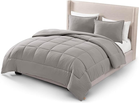 UGG Leonora Comforter Set with 2 Pillow Shams Lightweight Down Alternative Blanket Reversible Cozy Warm All Season Washable and Hypoallergenic Bedding Set, Full/Queen, Light Grey