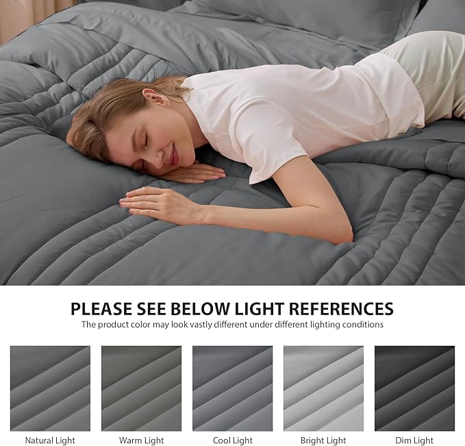 King Comforter Set Dark Grey - Bed in a Bag King Size 7 Pieces, Soft Bedding Set for All Seasons, Premium King Comforter Set with Comforter, Sheets, Pillowcases & Shams