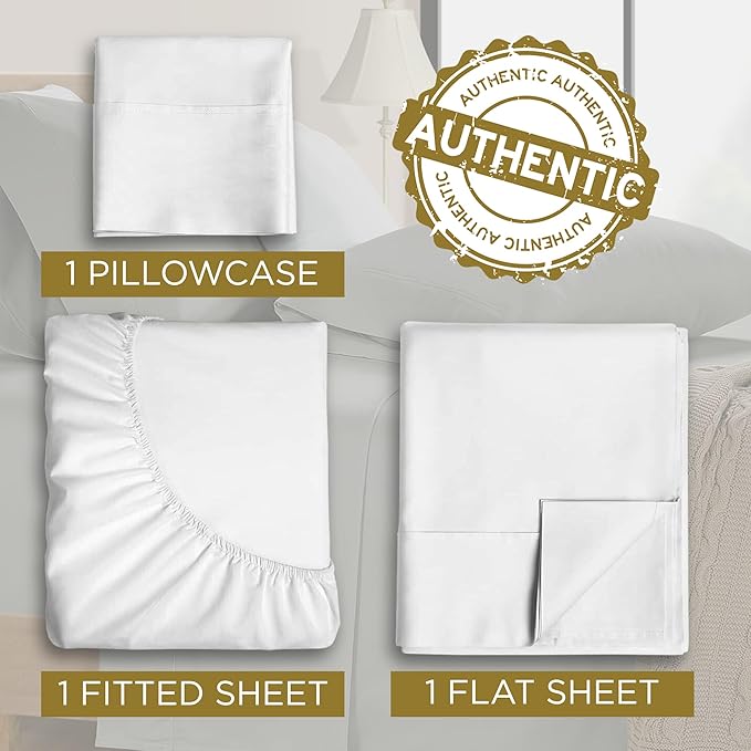 Twin XL Bed Sheets - 100% Microfiber Double Brushed Sheet Set - Extra Soft & Wrinkle Free - 15" Deep Pockets - Dorm & Hospital Bedding - 3 PC Set (White)