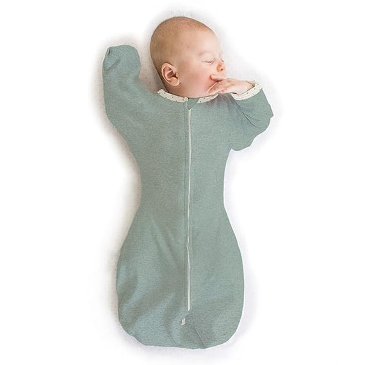 SwaddleDesigns Transitional Swaddle Sack, Arms Up Half-Length Sleeves & Mitten Cuffs, Swaddle for Newborn Transition to Baby Sleep Sack Wearable Blanket, Medium, 3-6 month, 14-21 lb, Heathered Jadeite