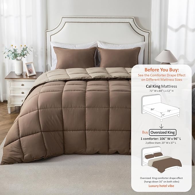 KASENTEX California King Comforter Set – Reversible Dual Color – Goose Down Alternative – Ultra-Soft, Lightweight, Machine Washable, Maintain Fluffiness, All Season Warmth (Cub/Elmwood)