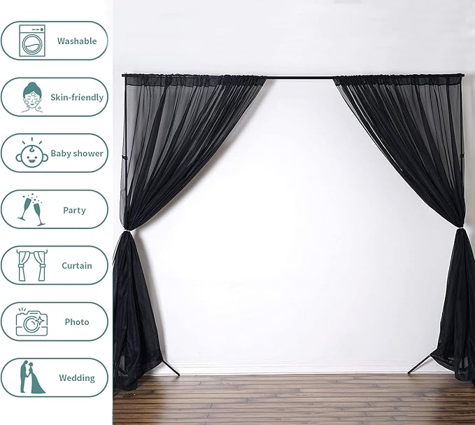 Akiky Canopy for Girls Room Black Bed Curtains Elegant Sheer Curtain for Twin Full Queen King Size Bed Drapes,8 Panels Canopies with Light,Room Décor(Twin,Black)
