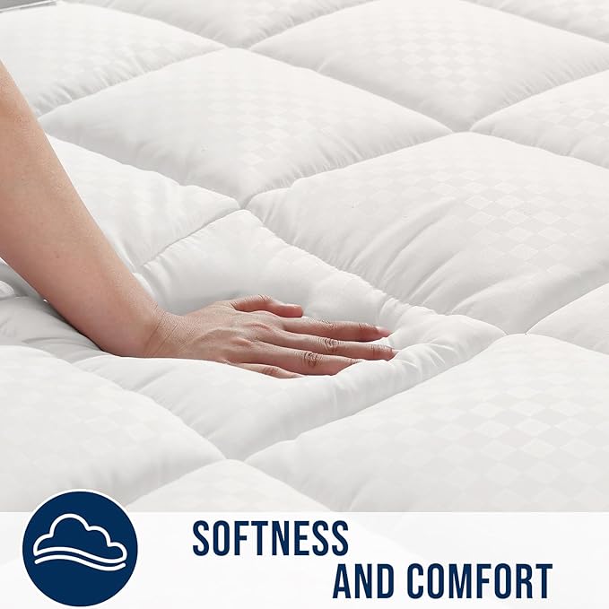 OLANLY Cal King Quilted Fitted Mattress Pad, Elastic Fitted Mattress Topper, Cooling Soft Mattress Cover Stretches up to 21 Inches Deep, Machine Washable Mattress Protector (72x84 inch, Off White)