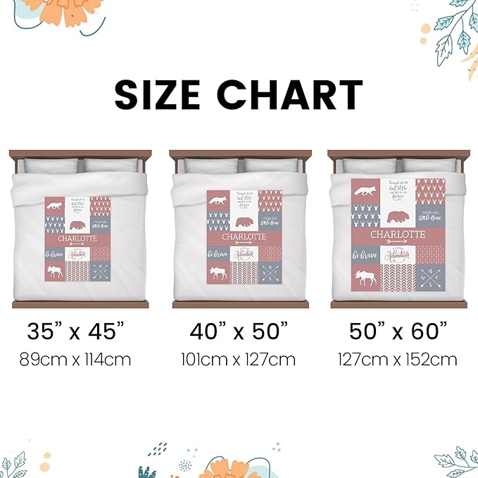 Customzed Baby Blanket for Girls Super Soft Double Layer with Dotted Backing, Receiving Blanket with Cute Woodland Multicolor Printed Blanket Brick Dust 40 x 50 Inch