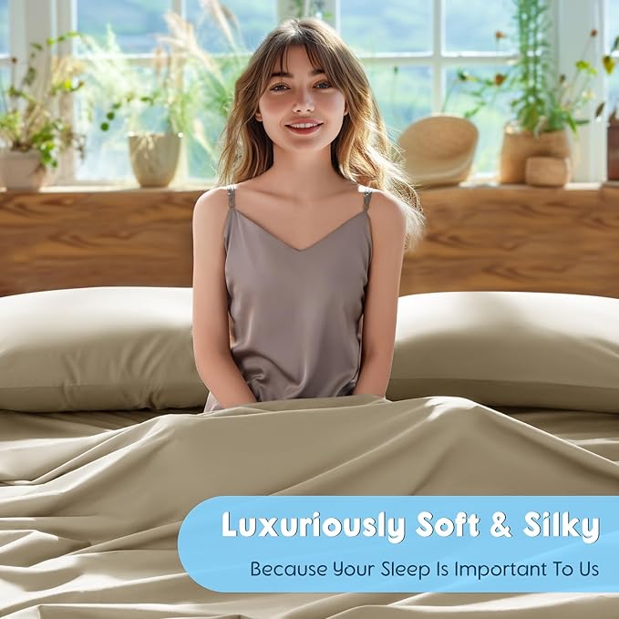 SONORO KATE 100% Egyptian Cotton Sheets Set, Extra Deep Pocket up to 18"-24",1000 High Thread Count, Soft & Breathable 5-Star Hotel Sateen Bed Sheets - 4 PC (Linen,King)