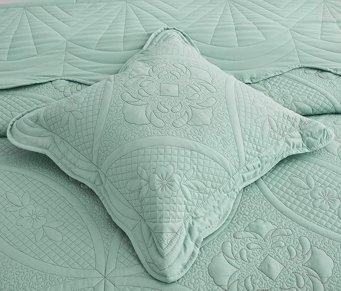 Oversized Bedspread - Queen Size Bedding Cover - Modern & Contemporary Coverlet Set, Real Stitching, Reversible, Lightweight, 5 Piece, Seaglass