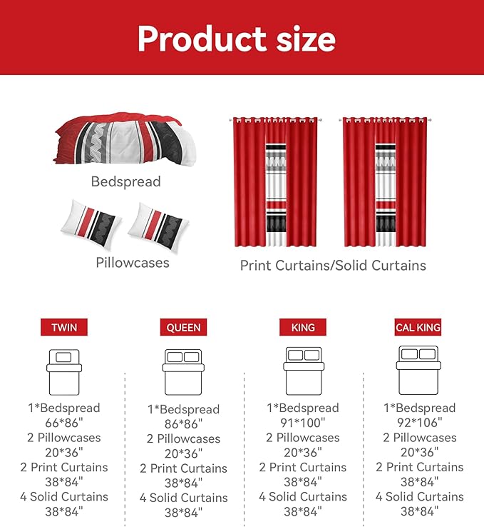 Bed in a Bag with Curtains 1 Bedspread 2 Pillowcases 2 Print Curtains 4 Solid Curtains Bedspreads and Matching Curtains Black and Red Comforter Set Wrinkle-Resistant Geometric Bedroom