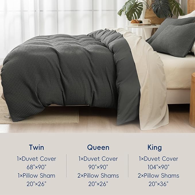 David's Home Waffle Weave Duvet Cover Set Queen Size,Soft Breathable 3pcs Comforter Cover Set with 2 Pillowcases,Textured Home Decor Bedding Set Cozy for All Seasons,Grey 90"×90",No Comforter