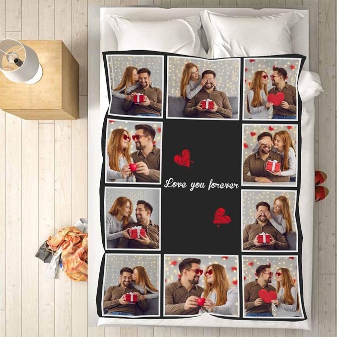 Blanket with Pictures Customized, 10 Photos Personalized Blankets Custom Blanket Personalized Picture Blankets for Couple Birthday Gifts for Wife Husband, 8 Sizes