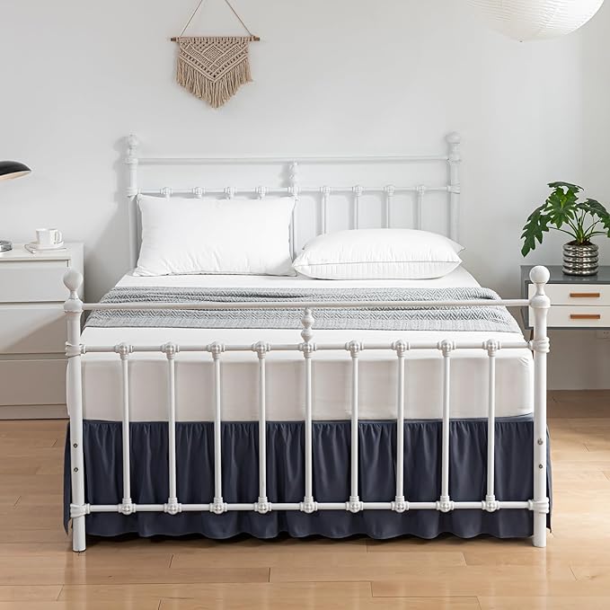 Bed Skirt Queen Size Ruffled Bed Skirt with Split Corners, 18 Inch Drop Dust Ruffle Bed Skirt with Platform, Blue (Queen - 18" Drop)