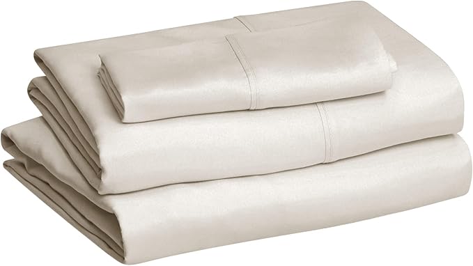 Amazon Basics Lightweight Super Soft Easy Care Comfortable Breathable Brushed Microfiber 3-Piece Bed Sheet Set with 14-Inch Deep Pockets,Wrinkle Resistant,Twin XL,Beige,Solid,(Pack of 4)